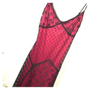 Strappy red dress with black lace